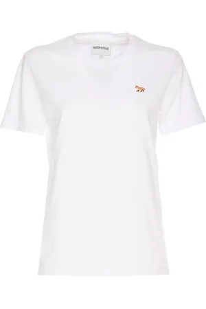 Maison Kitsuné Top, Dame, Hvid, M, Bomuld, Baby Fox Patch T-shirt Hvid