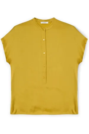 Motivi Bluser & Skjorter, Dame, Gul, L, Bomuld, Bluse i to forskellige materialer med stående krave
