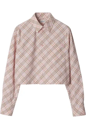 Burberry Bluser & Skjorter, Dame, Lyserød, S, Bomuld, Vintage Check Cropped Skjorte med Knapper