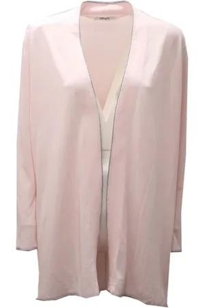KANGRA CASHMERE Strik, Dame, Lyserød, XL, Bomuld, Lang Bomuld Lurex Cardigan Sweater