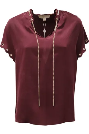 Michael Kors Bluser & Skjorter, Dame, Rød, S, Uld, Silkebluse i bordeaux farve