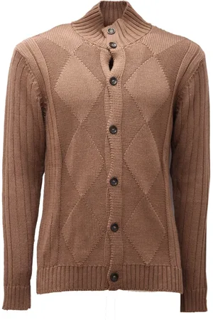 OFFICINA 36 Strik, Herre, Brun, M, Uld, Let uldblandet cardigan sweater
