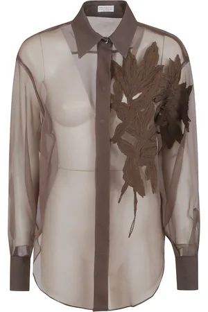 Brunello Cucinelli Bluser & Skjorter, Dame, Brun, S, Elegant Silkeskjorte til Kvinder