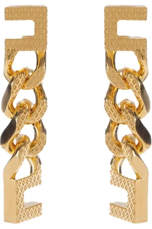 Elisabetta Franchi Tilbehør, Dame, Gul, ONE SIZE, Uld, Guldøreringe i metal med logo