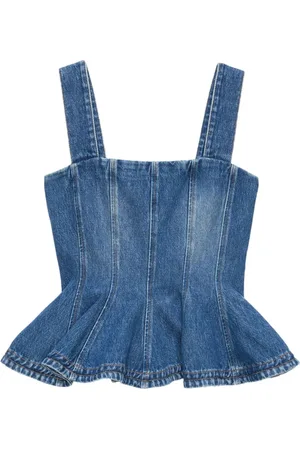 Msgm Top, Dame, Blå, XS, Denim, Blå Denim Ruffle Hem Top
