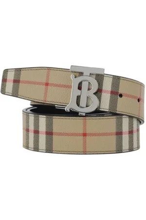 Burberry Tilbehør, Herre, Flerfarvet, 100 CM, Uld, Iconic Check Vendbart Bælte med Guldspænde