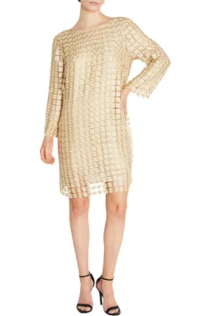 Bruuns Bazaar Kjole, Dame, Gul, L, Uld, Elegant Blomstret Broderet Guld Kjole