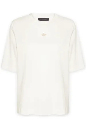 Elena Miro Top, Dame, Hvid, XS, Bomuld, T-shirt med lille strass-libelle