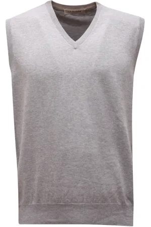 LA FILERIA Top, Herre, Grå, M, V-Neck Sleeveless Cotton Sweater