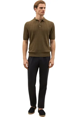 Boglioli Strik, Herre, Grøn, M, Linned, Flat Rib Linen kortærmet Polo