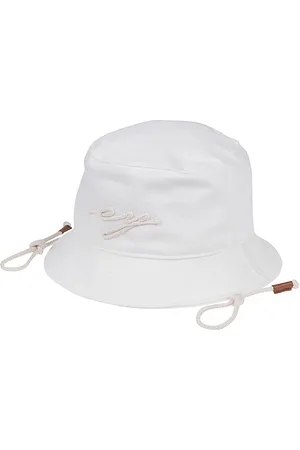 ELEVENTY Tilbehør, unisex, Hvid, ONE SIZE, Bomuld, Fiskerhat i bomuld med broderi