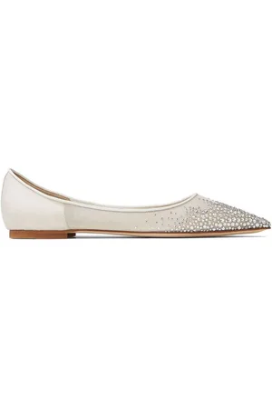 Jimmy Choo Sko, Dame, Hvid, 37 EU, Læder, Beige Krystal Mesh Ballerina Sko med Spids Tå