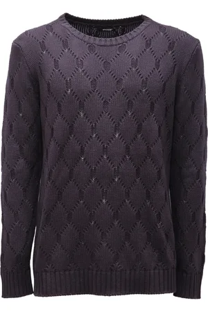 OFFICINA 36 Strik, Herre, Blå, 2XL, Bomuld, Uld/Bomuld Sweater med Tekstureret Væv