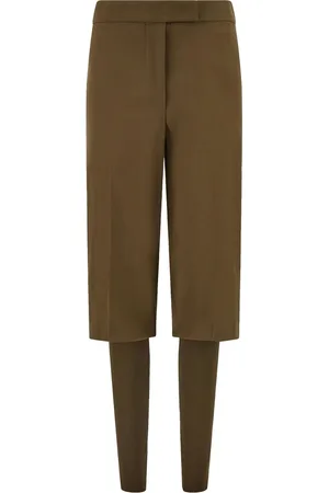 Salvatore Ferragamo Bukser, Dame, Grøn, XS, Khaki Ribbed Detaljer Knappelukning Bukser