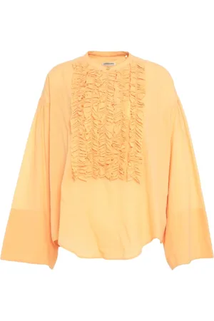 LAURENCE BRAS Bluser & Skjorter, Dame, Gul, M, Uld, Orange Ruffled Blouse med Trompetærmer
