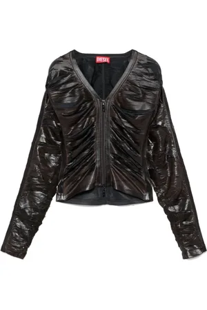 Diesel Top, Dame, Brun, S, Uld, Cedar Cut-Out V-Neck Jakke