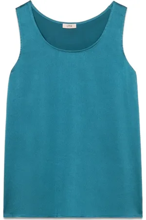 Oltre Top, Dame, Blå, 2XL, Satin, To-materiale Top i Ensfarvet