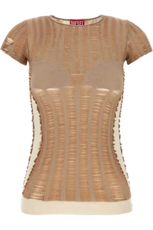 Diesel Top, Dame, Brun, M, Bomuld, Kamelbomuldsblanding T-shirt
