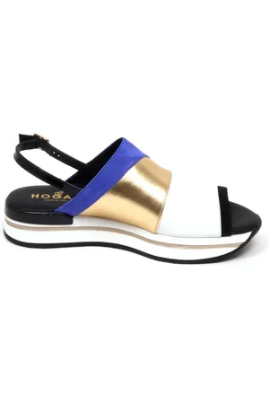 Hogan Sko, Dame, Flerfarvet, 35 EU, Uld, Blå/Hvid/Guld/Sort Kile Sandal Sko
