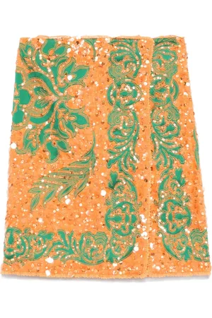 Etro Nederdel, Dame, Flerfarvet, XS, Uld, Nederdel med broderet motiv i lavaorange