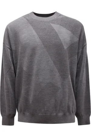 Emporio Armani Sweathshirts & Hoodies, Herre, Grå, XL, Uld, Uldtrøje Grå Melange Stilfuld Model