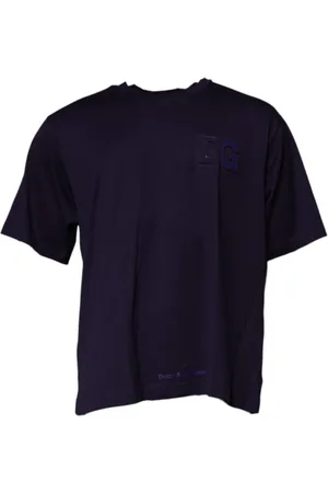 Dolce & Gabbana Top, Herre, Blå, 2XL, Bomuld, Marineblå Logo Bomuld Crew Neck T-shirt