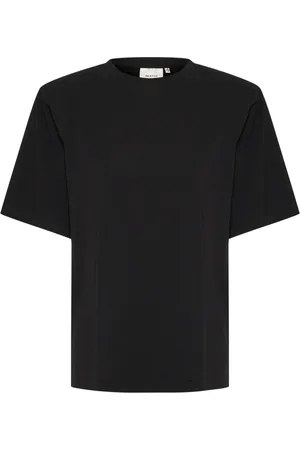 Gestuz Top, Dame, Sort, XL, Bomuld, Sort Broderet Tee med Halve Ærmer