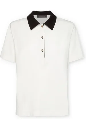 Elena Miro Top, Dame, Hvid, 2XL, Polo T-shirt med kontrasterende krave
