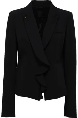 Pinko Jakke, Dame, Sort, L, Uld, Flounce Jakke med Krog Lukning