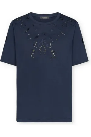 Elena Miro Top, Dame, Blå, XS, Bomuld, Broderet T-shirt