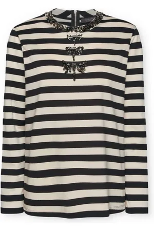 Elena Miro Top, Dame, Sort, XL, Uld, Stribet T-shirt med broderi af guldsmede