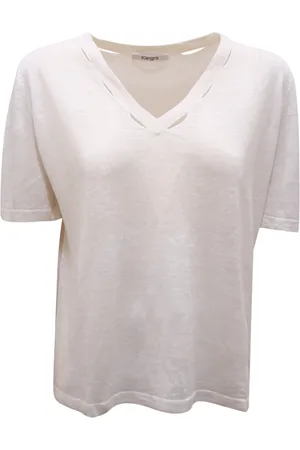 KANGRA CASHMERE Strik, Dame, Hvid, L, Linned, Linned V-hals Top Model 8960