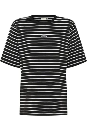 Gestuz Top, Dame, Sort, 2XS, Uld, Stribet Tee Top Sort Hvid Stribe