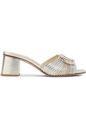 VALENTINO GARAVANI Sko, Dame, Grå, 37 EU, Læder, Metallic Læder Tøfler Elegante Hæle