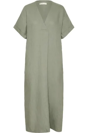 INWEAR Kjole, Dame, Grøn, 2XL, Grøn Hørkjole med Brede Ærmer