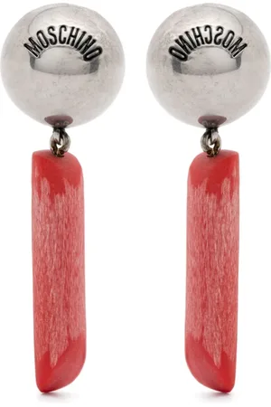 Moschino Tilbehør, Dame, Rød, ONE SIZE, Sølvfarvet Dangle Øreringe Par