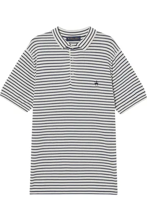 Brooks Brothers Top, Herre, Hvid, 2XL, Bomuld, Stribet bomuld-silke-linned strik polo