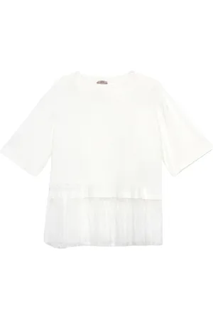 Oltre Top, Dame, Hvid, 2XL, Bomuld, To-materiale T-shirt lavet af bomuldsblandet jersey