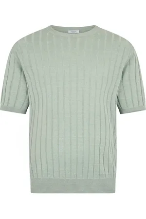 Boglioli Strik, Herre, Grøn, L, Bomuld, Flat Rib Linen T-Shirt