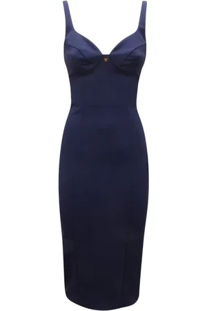 Elisabetta Franchi Kjole, Dame, Blå, XS, Navy Midi Kjole med Gyldent Logo