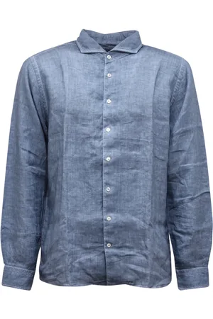 Gran Sasso Skjorte, Herre, Blå, XL, Linned, Vintage Linnedskjorte Made in Italy