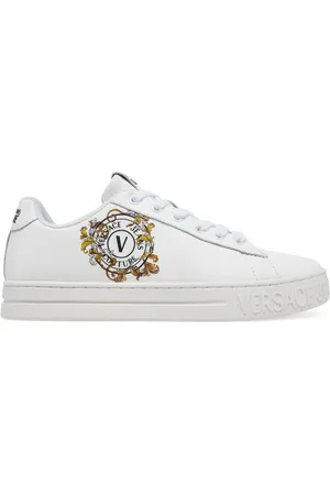 VERSACE Sko, Dame, Hvid, 36 EU, Læder, Barok Emblem Hvide Lædersneakers