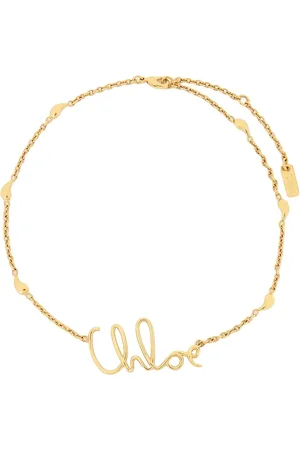 Chloé Tilbehør, Dame, Gul, ONE SIZE, Uld, Vintage Guld Metal Halskæde med Logo Charme