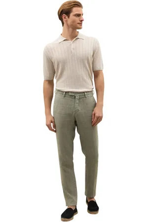 Boglioli Bukser, Herre, Grøn, S, Linned, Garment Dyed Linen straight Chinos
