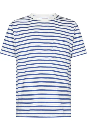 FORTELA Top, Herre, Blå, M, Bomuld, Blå Stribet T-shirt med Brystlomme