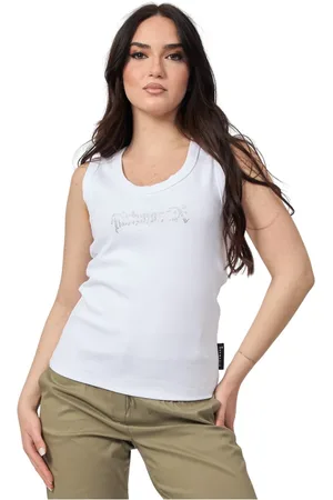 John Richmond Top, Dame, Hvid, M, Bomuld, Hvid Strass Logo Tank Top