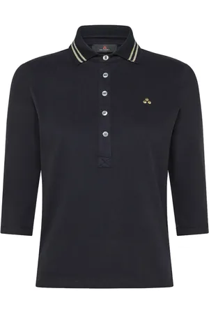 Peuterey Top, Dame, Blå, L, Bomuld, Blå Polo Skjorte med Lurex Detaljer
