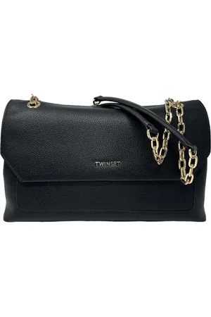 Twin-Set Taske, Dame, Sort, ONE SIZE, Uld, Sort Skuldertaske med Gyldne Detaljer