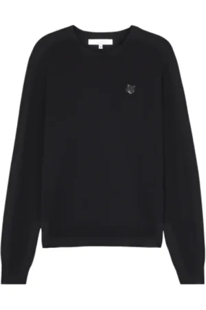 Maison Kitsuné Strik, Herre, Sort, M, Uld, Rævehoved Patch Uldtrøje