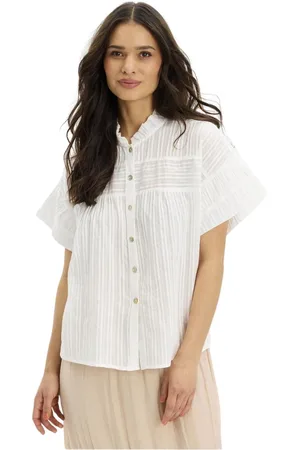 In Front Bluser & Skjorter, Dame, Hvid, 2XL, Feminin Hvid Stribet Skjorte Top